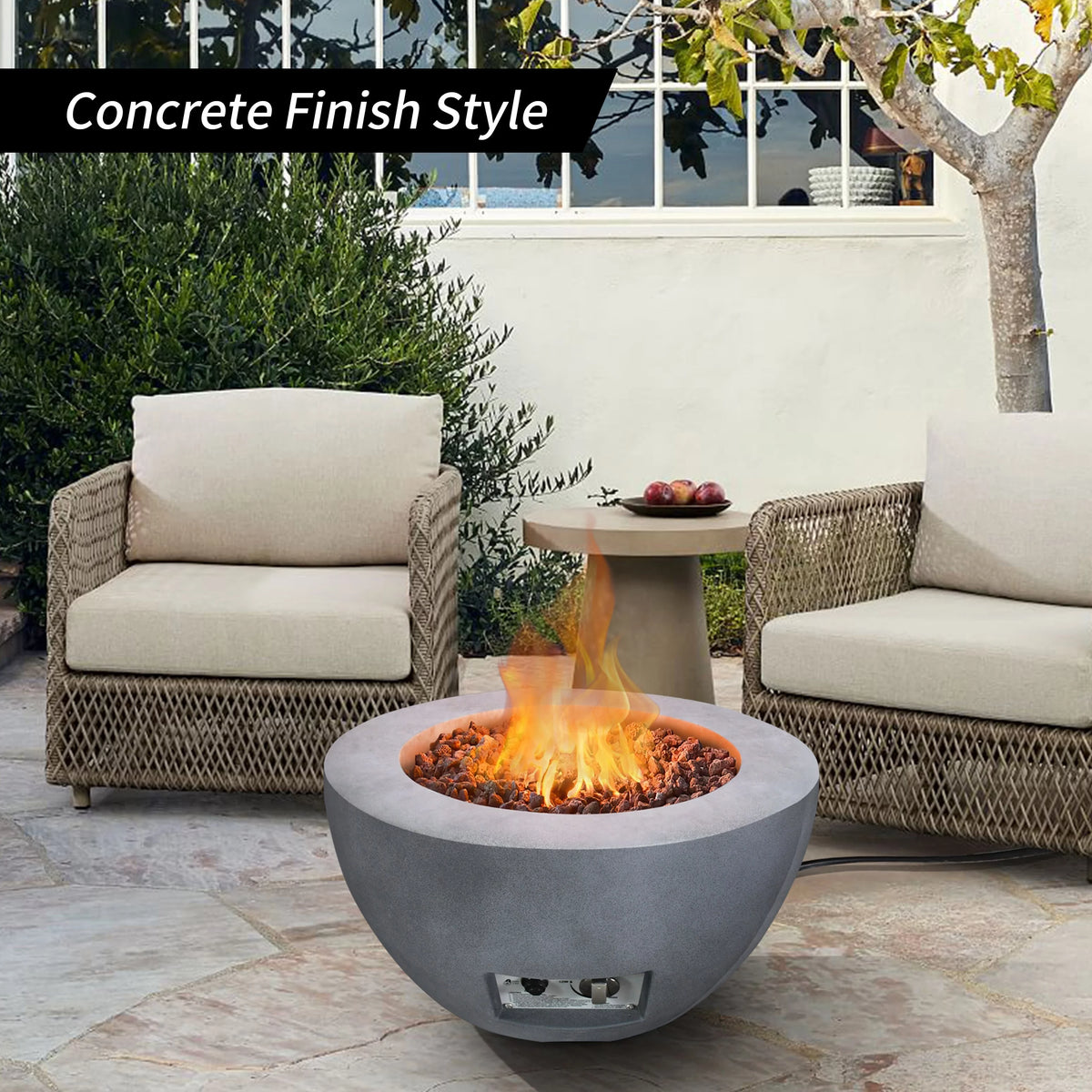 25 Inch Wide Round Concrete and Metal Propane Gas Fire Pit Table G560992
