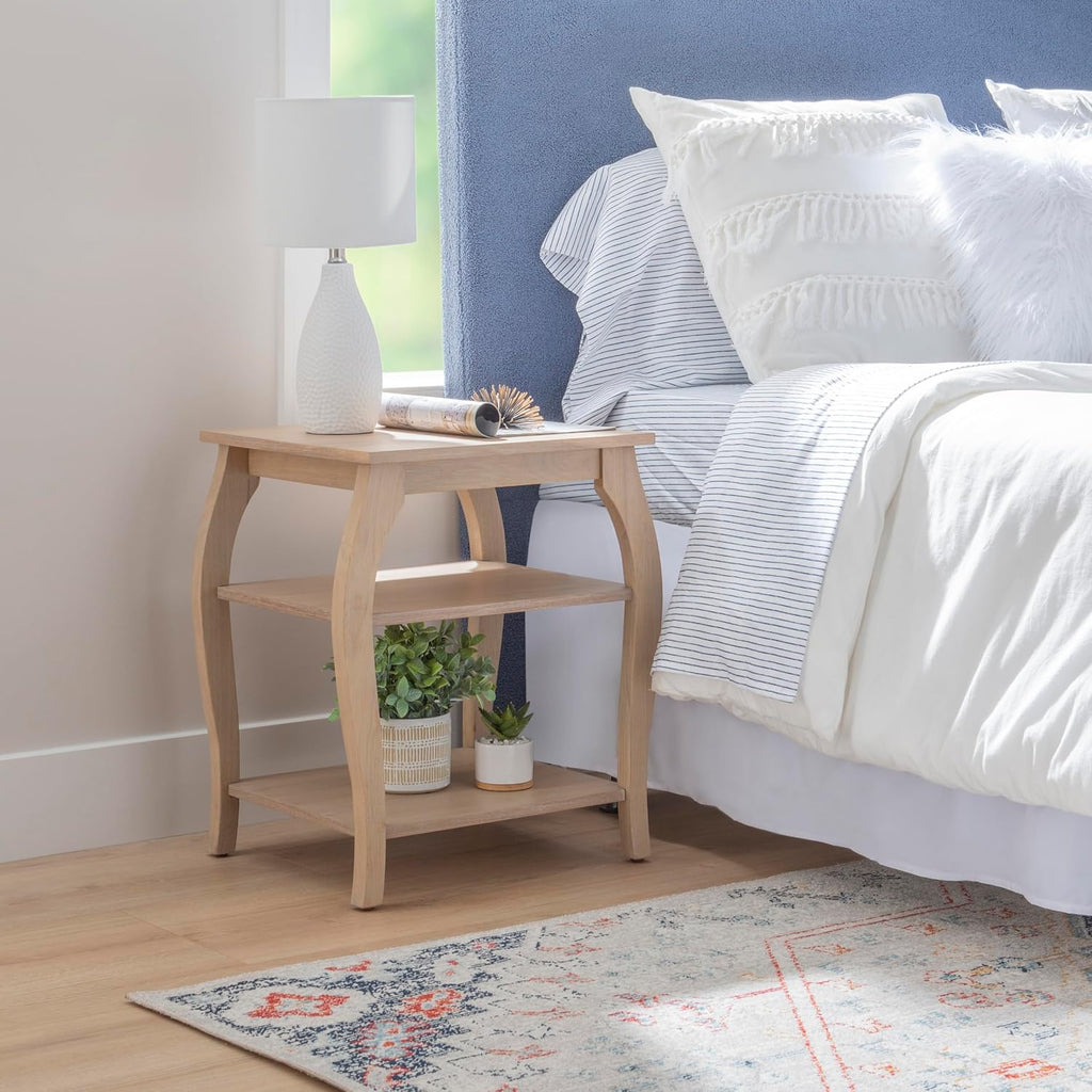 Natural Wooden Side Table with Curved Legs and Two Display Shelves H8309