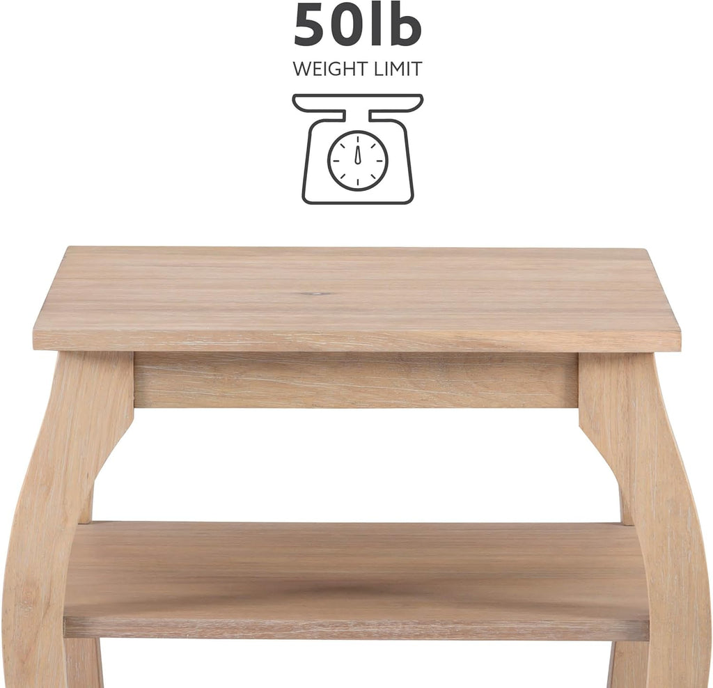 Natural Wooden Side Table with Curved Legs and Two Display Shelves H8309