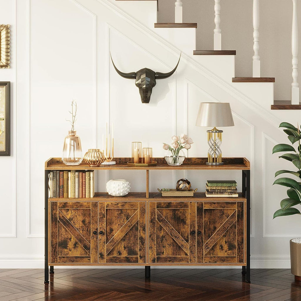Rustic Brown 55Inch Console Table with Cabinet and Open Shelf N3847