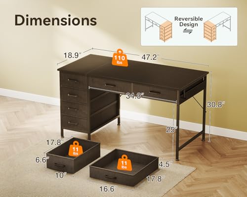 Rustic Brown 40 Inch Computer Desk with 6 Drawers N59049