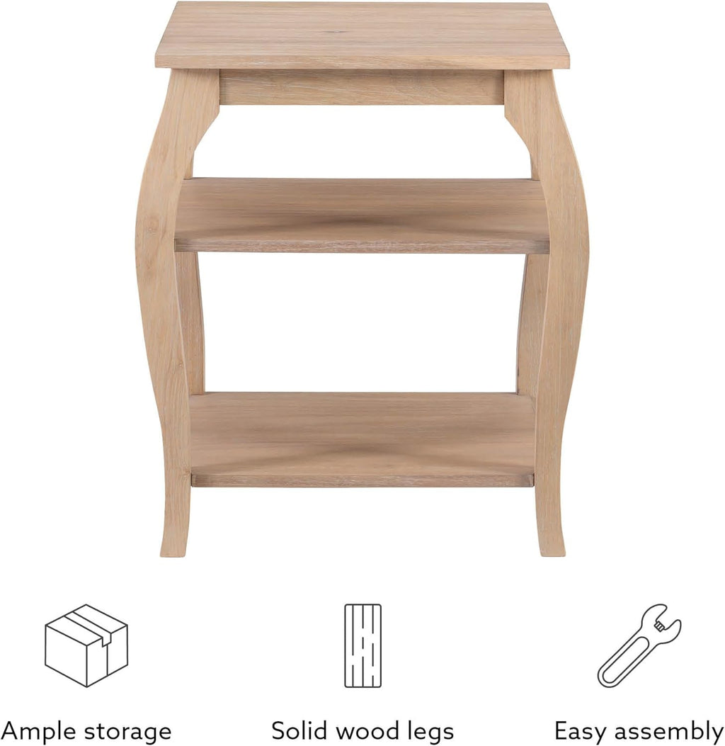 Natural Wooden Side Table with Curved Legs and Two Display Shelves H8309