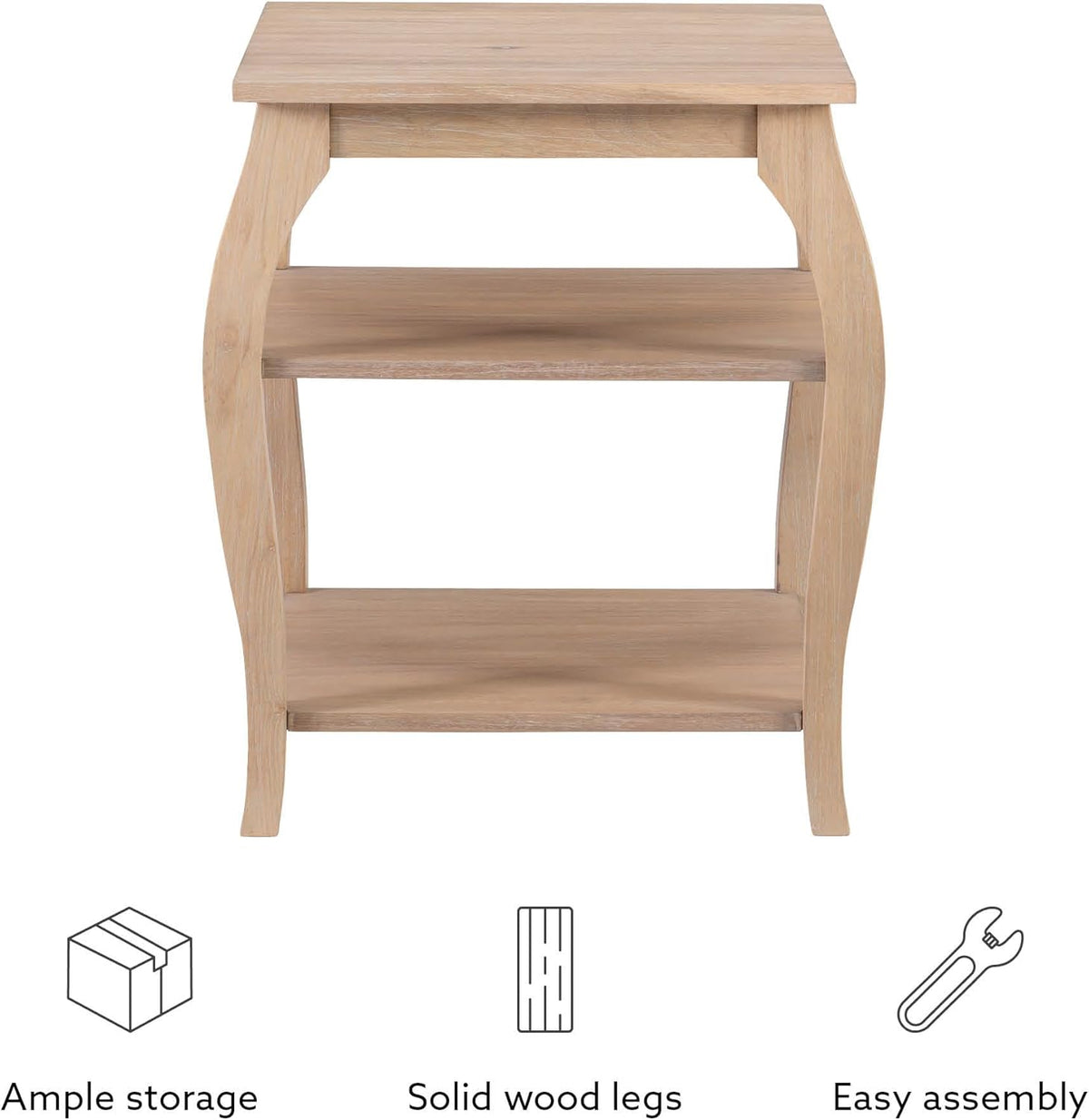 Natural Wooden Side Table with Curved Legs and Two Display Shelves H8309