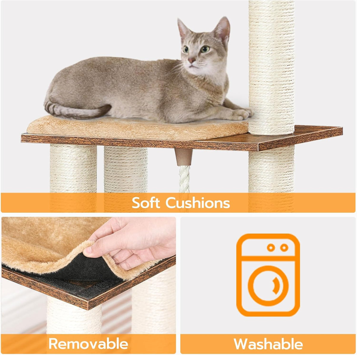 Rustic Brown Wooden Cat Tree with Scratching Posts Q43975
