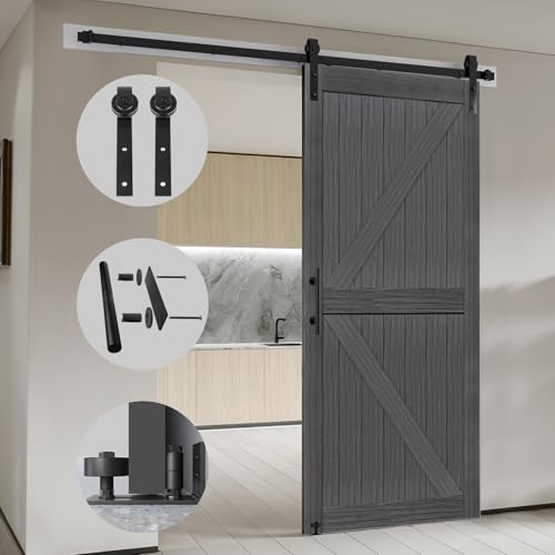 20 in x 84 in Elephant Gray Solid Wood Barn Door with Sliding Door Hardware Kit W732