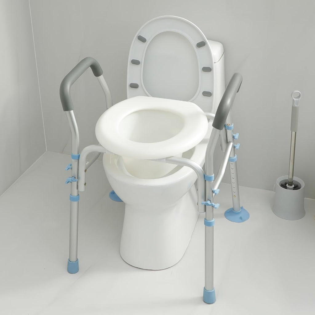 Stand Alone Raised Toilet Seat with Safety Frame, Height Adjustable Legs D331380