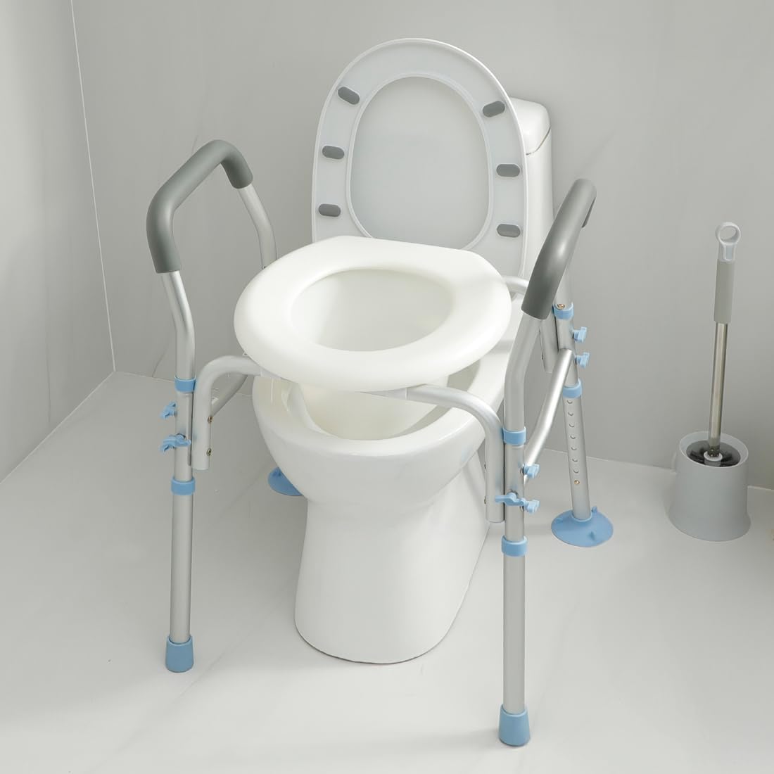 Stand Alone Raised Toilet Seat with Safety Frame, Height Adjustable Legs D331380