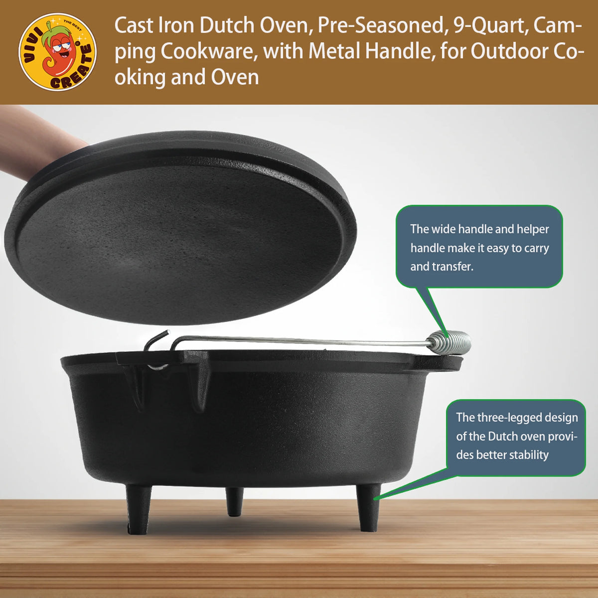 Pre-Seasoned 9-Quart Cast Iron Dutch Oven E9713