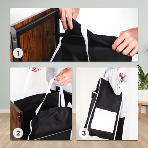 Black Metal Frame Laundry Hamper with Lid and Wheels O75607