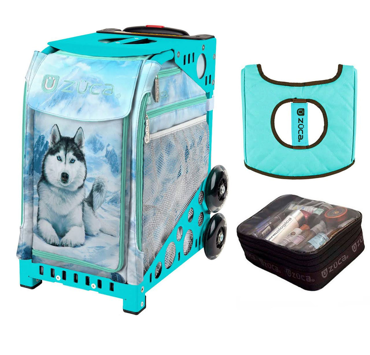 Husky with Turquoise Frame Seat Cover and Utility Pouch P3019