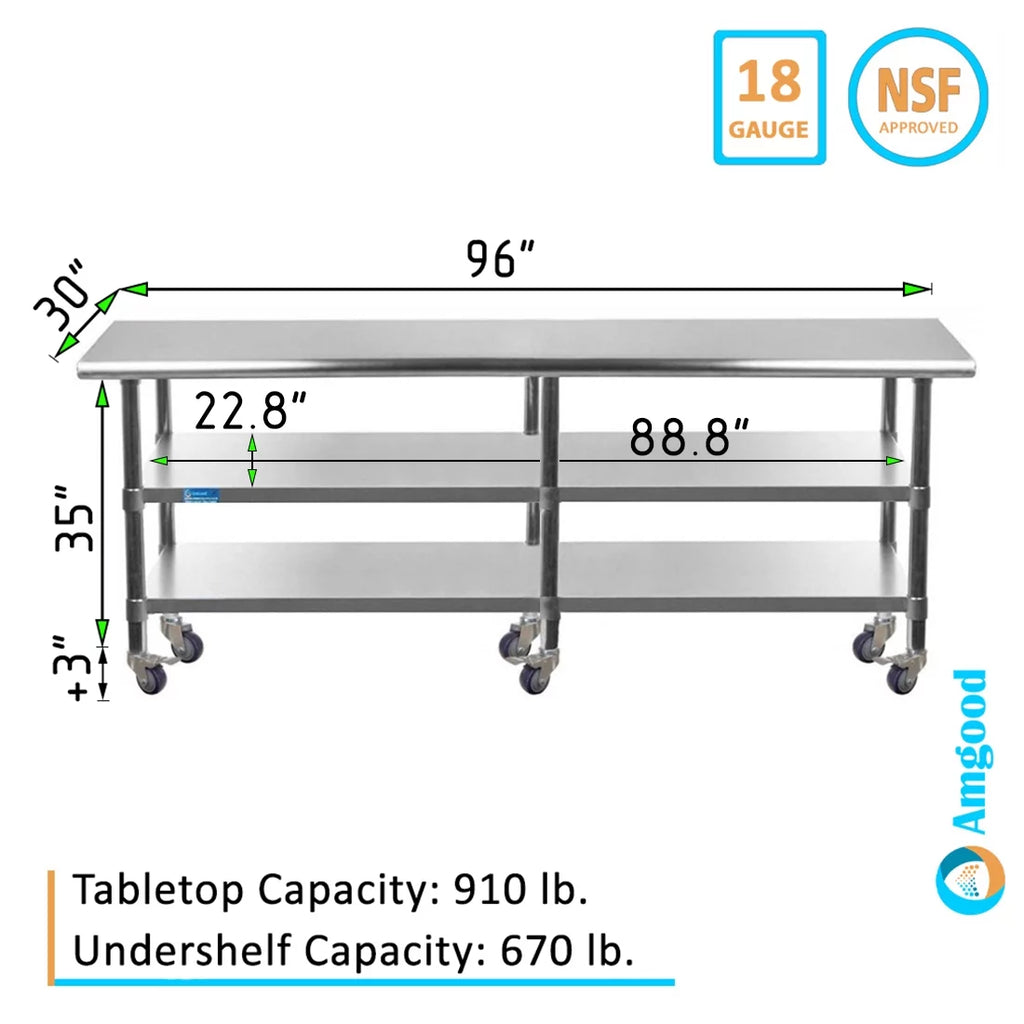 96" x 30" Stainless Steel Work Table with 2 Shelves I91087