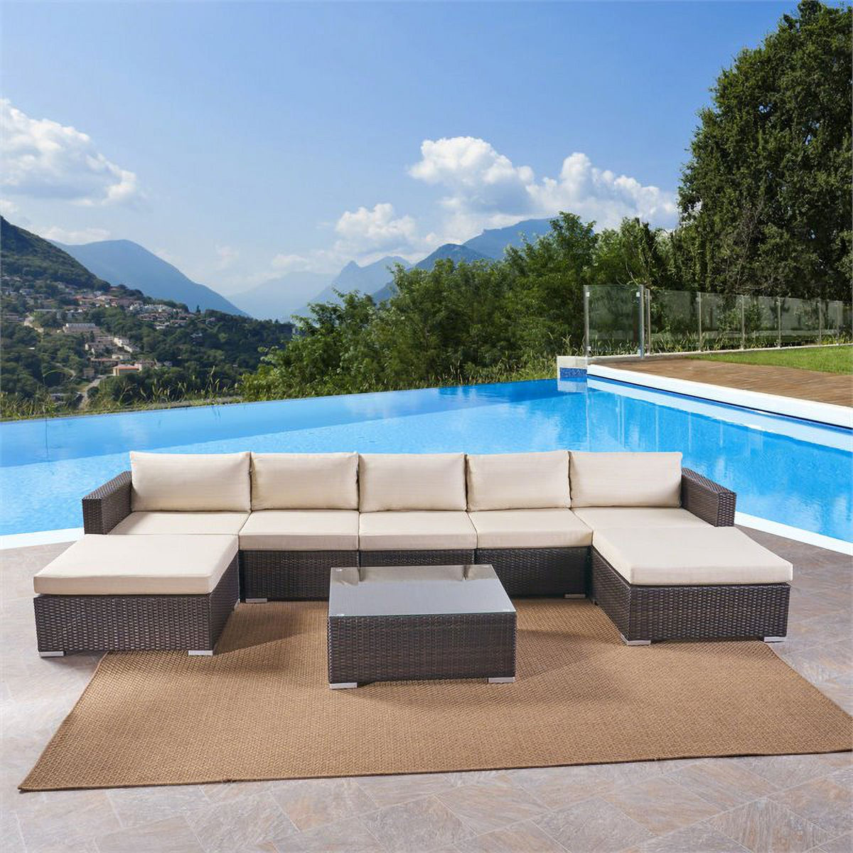 Wicker Sectional Sofa Set with Cushions Y337201