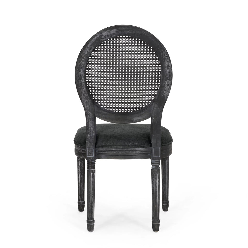 Upholstered Wood and Cane Dining Chairs, Set of 4 I5898