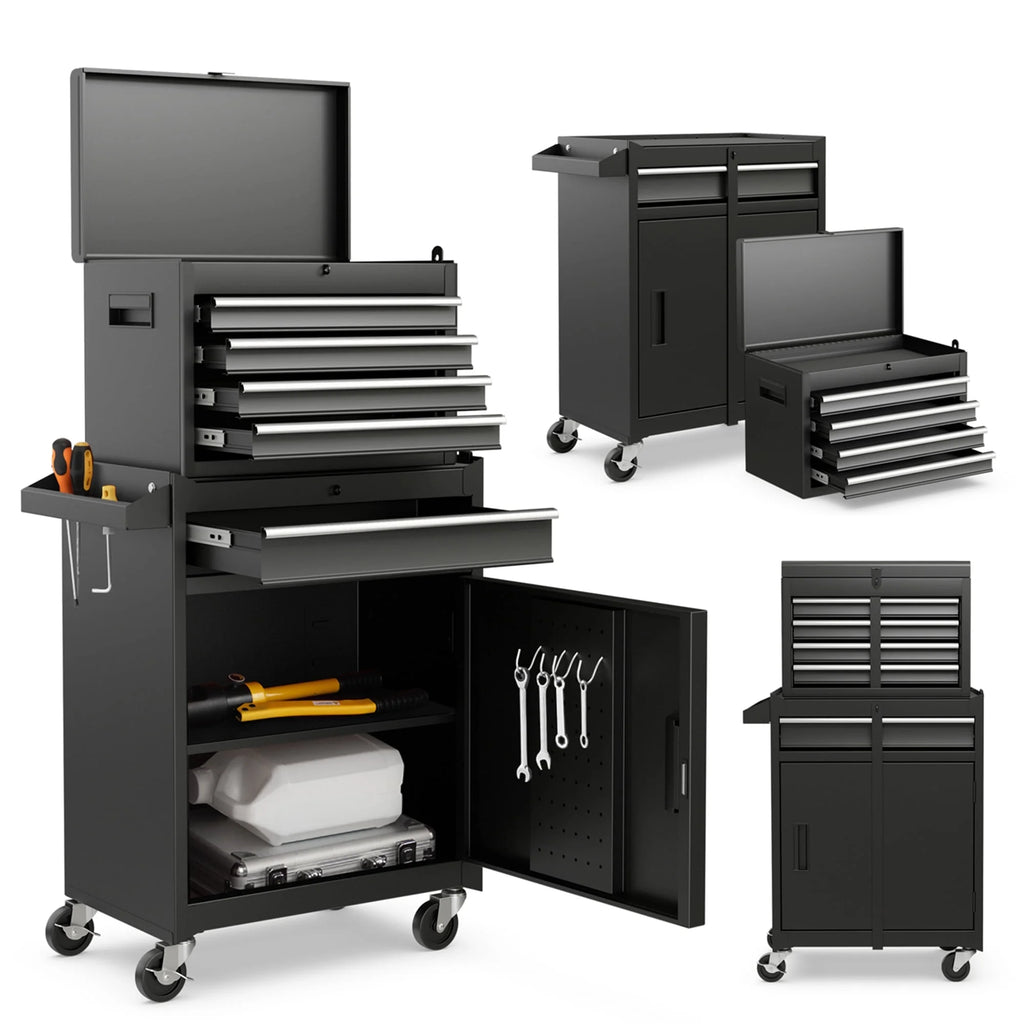 2 in 1 Tool Chest & Cabinet with 5 Sliding Drawers Red Y238