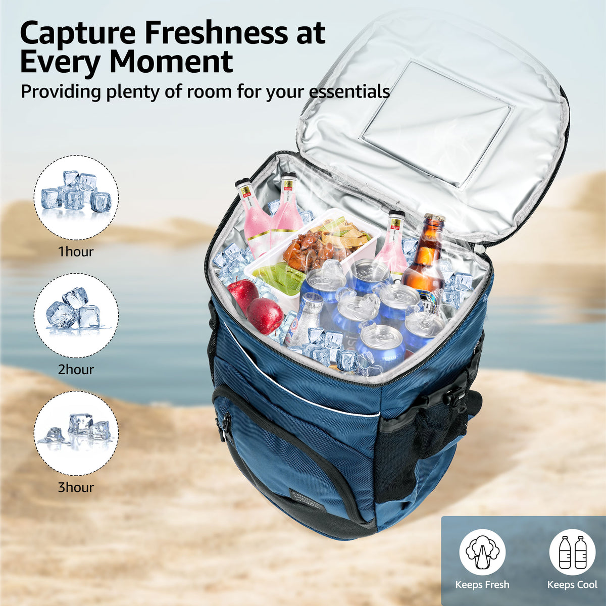 Blue Sandproof Water-Resistant Cooler Backpack Q425003