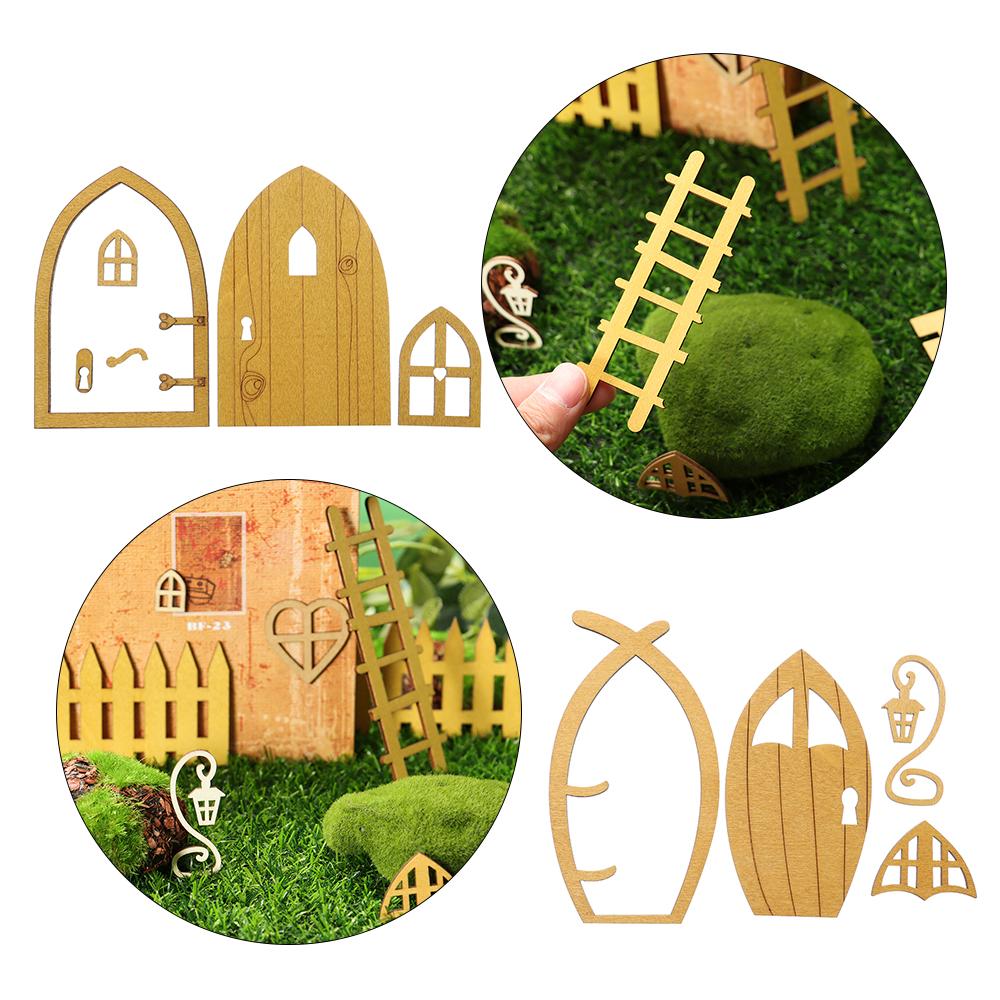 Wood Ornament Doll House Miniature Fairy Elf Door Dollhouse Garden Micro Landscape Wooden Craft H77028