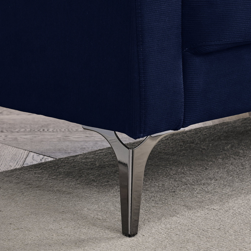 Navy Corduroy 3-Seater Sofa with Two Small Pillows M765