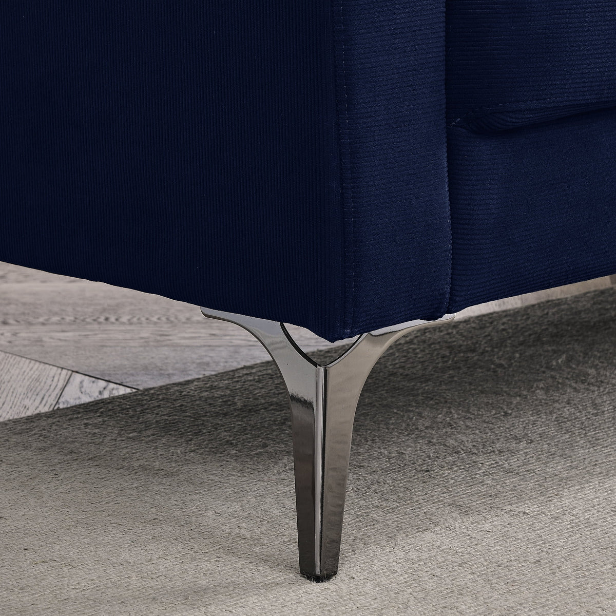 Navy Corduroy 3-Seater Sofa with Two Small Pillows M765