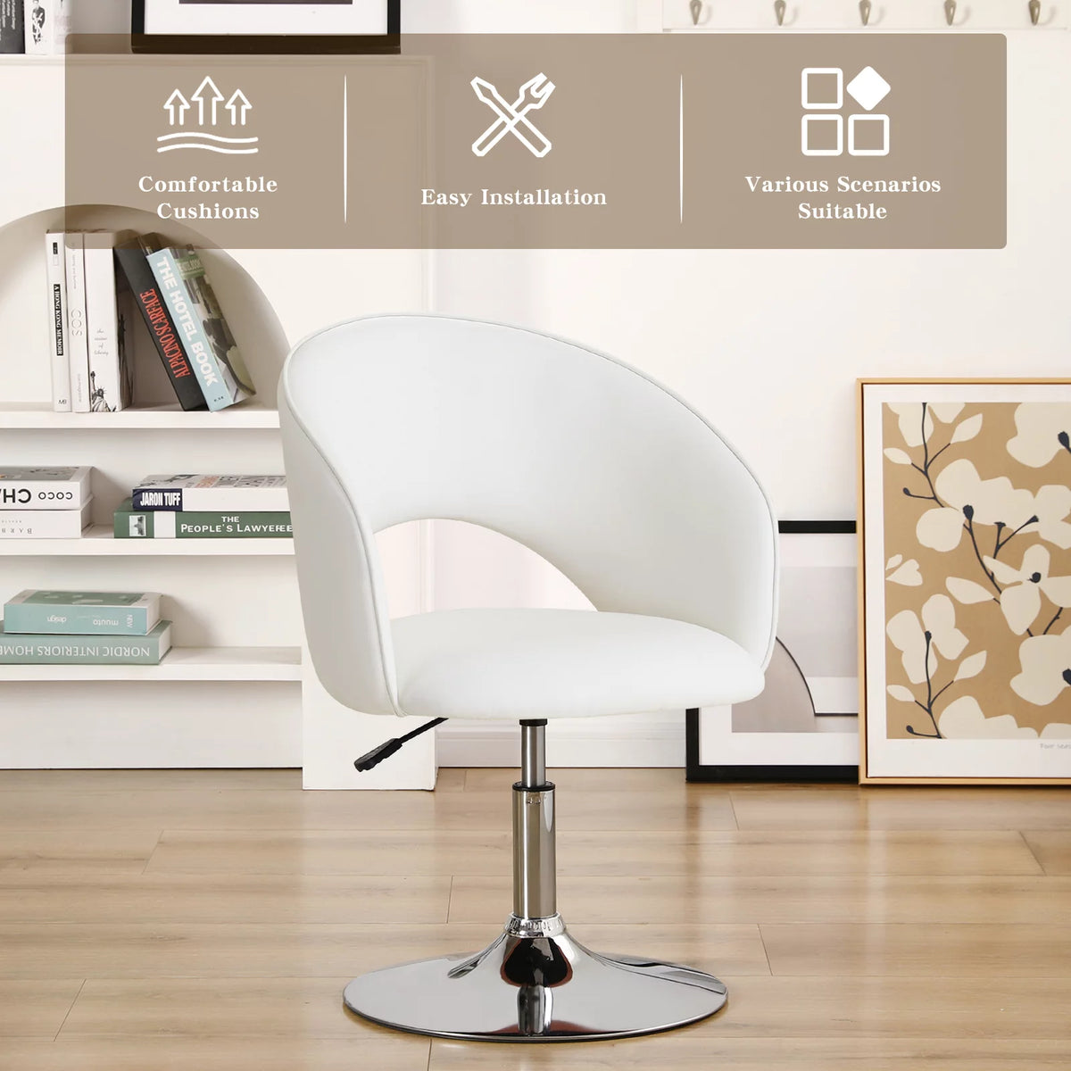 White Faux PU Upholstered Swivel Accent Chair E820