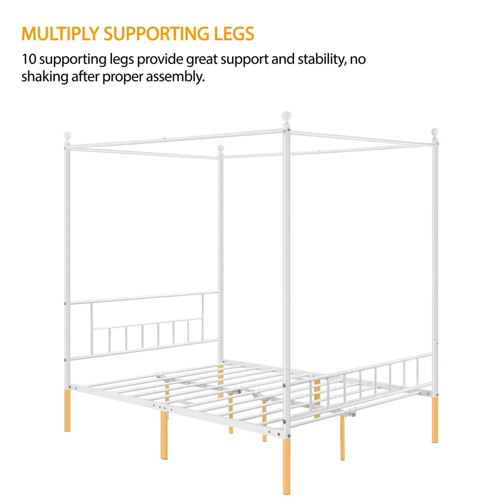 Queen Black Metal Canopy Bed Frame with Headboard & Footboard U666598