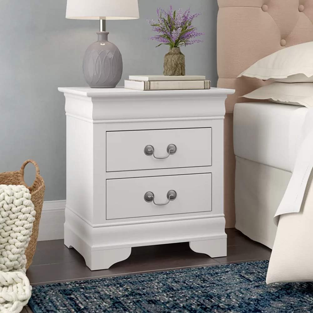 White 2 Drawers Wooden Nightstand L149