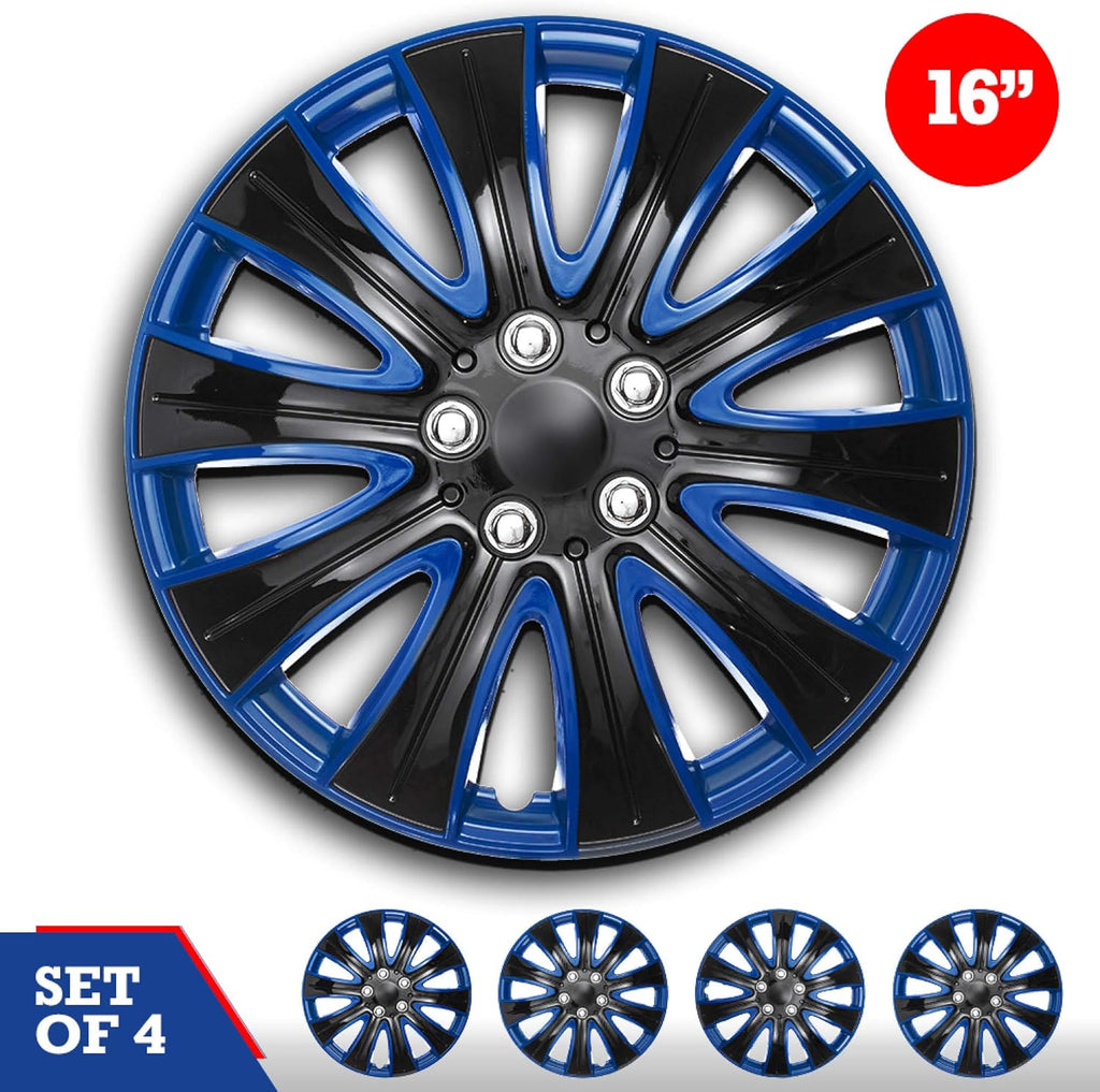 15 Inch Set of 4 Black and Blue Car Wheel Hubcaps B297