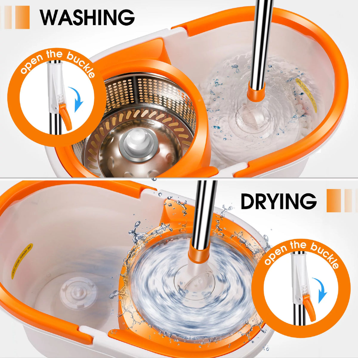 Spin Mop and Bucket System with Wringer Set, 6 Microfiber Mop Heads P31040