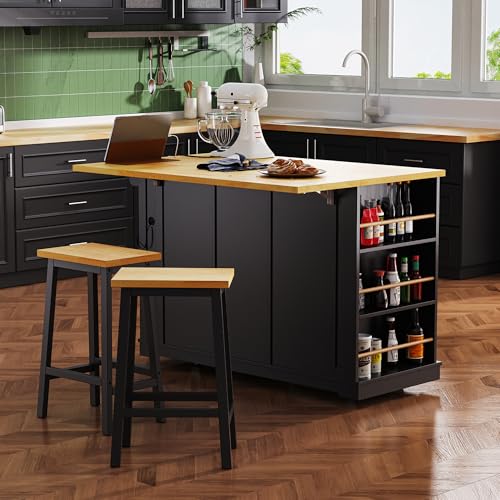 53" Kitchen Cart Island on Wheels with Power Outlet P110021