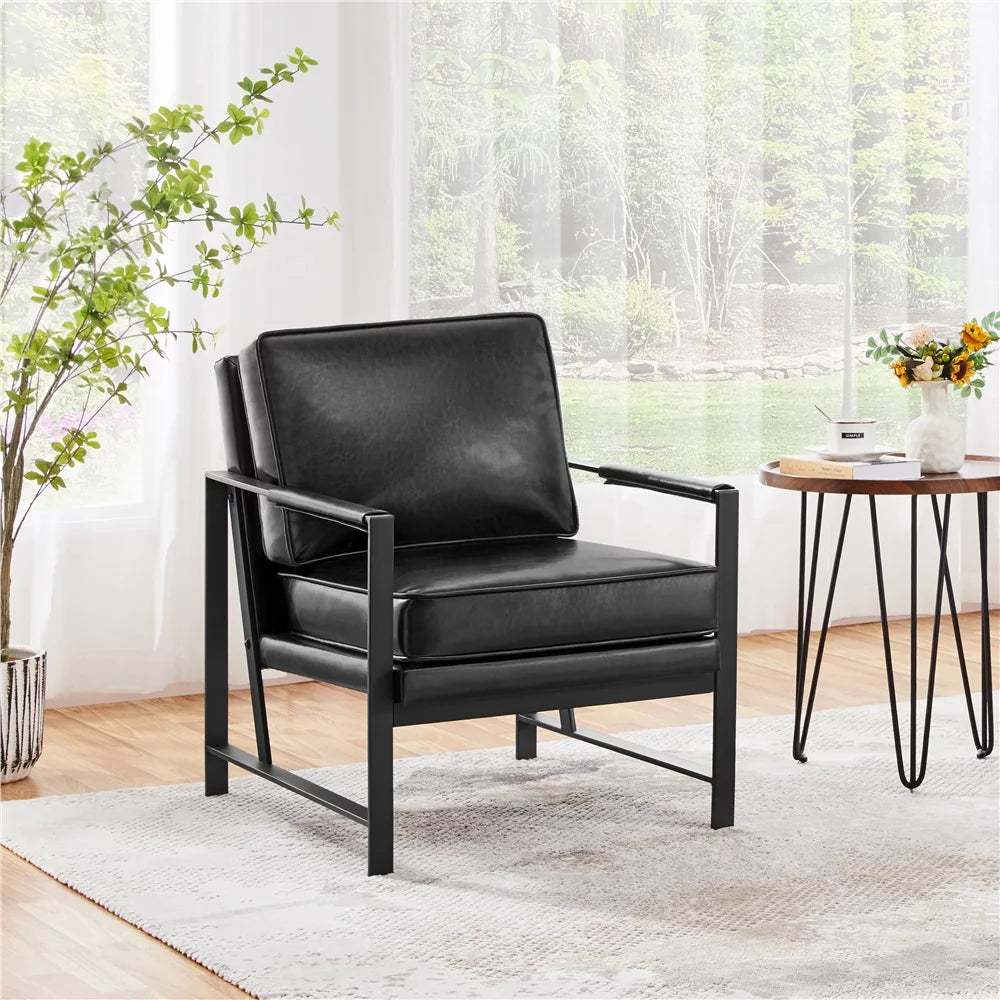Brown Faux Leather Accent Chair with Metal Frame C144