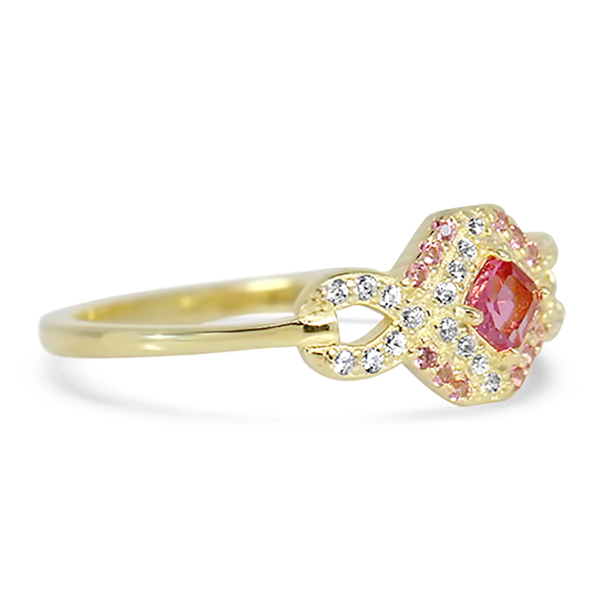 14k Gold Sterling Silver Simulated Pink Sapphire Ring Size 7 L45699