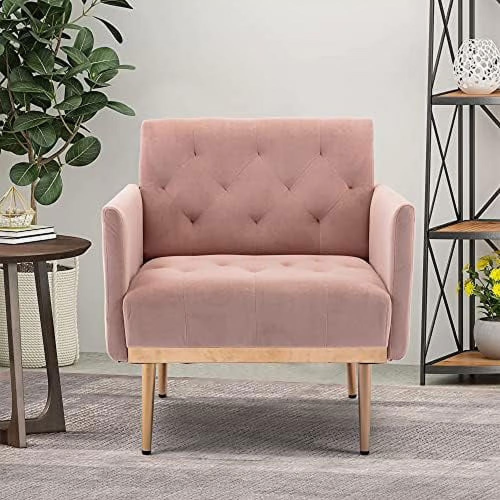 Pink Velvet Single Sofa Arm Chair with Metal Legs V688