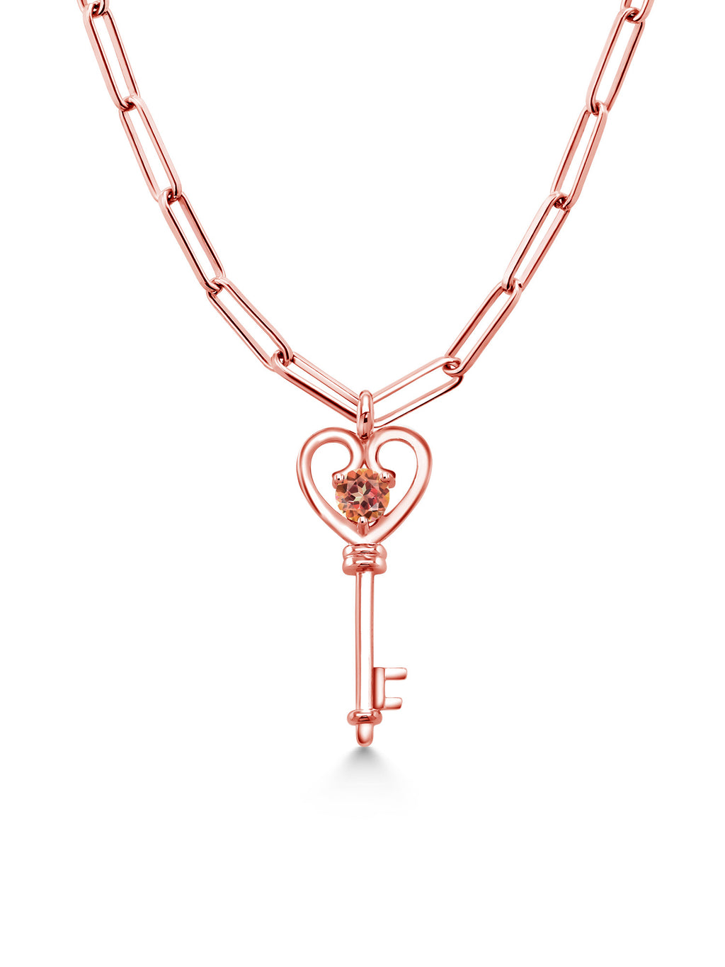 1.00 Ct Mystic Topaz Heart Key Pendant with Paperclip Link Chain 18 inch A9463