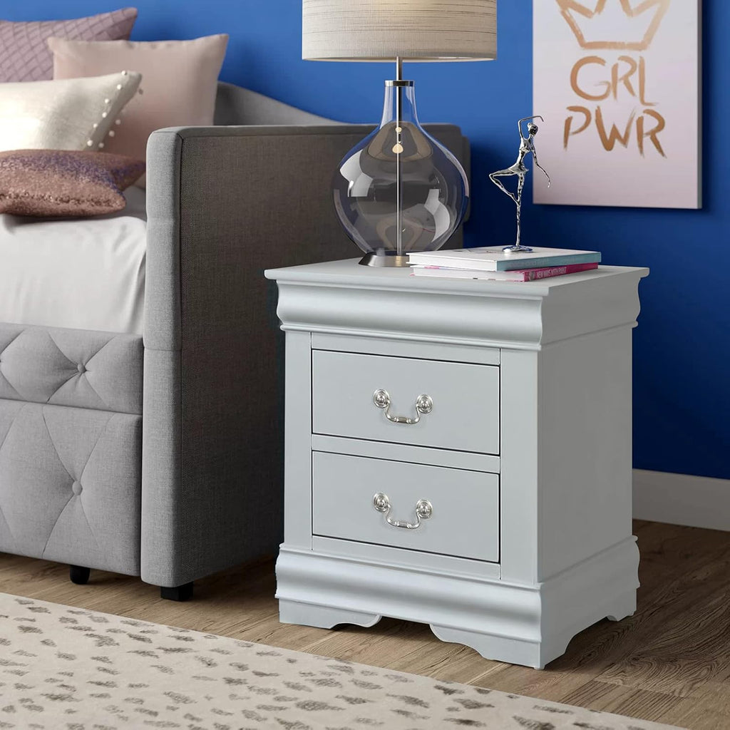 White 2 Drawers Wooden Nightstand L149