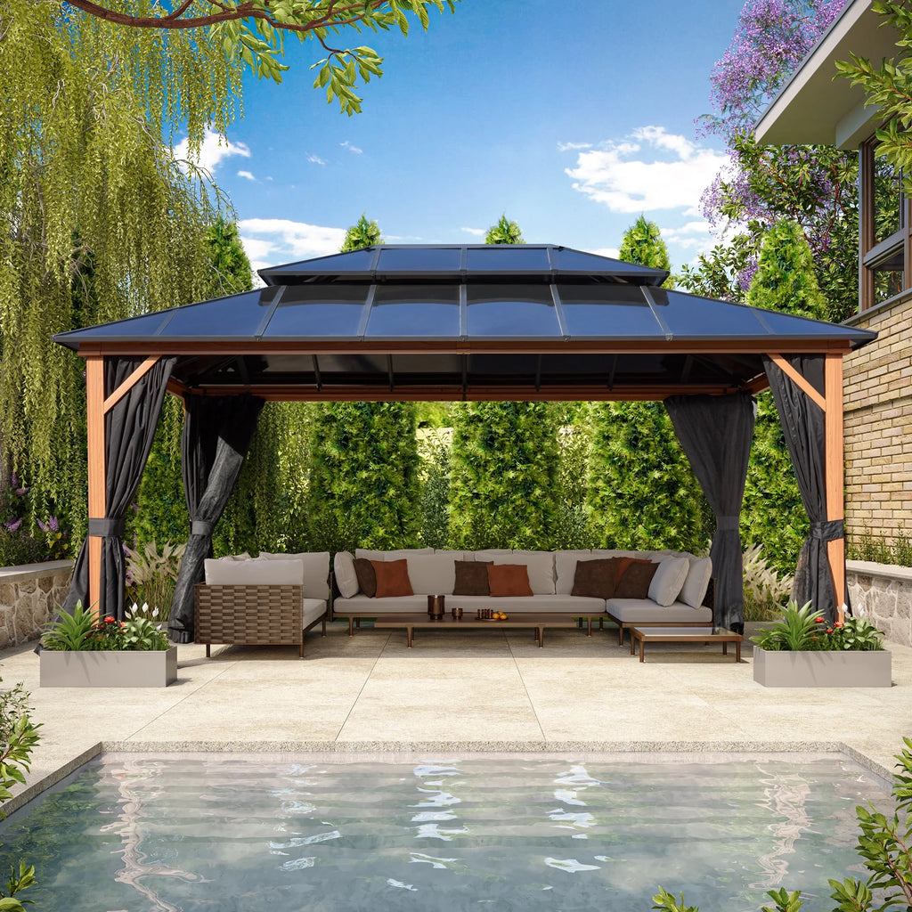 12'x 16' Hardtop Aluminum Gazebo with Double Polycarbonate Roof G884010