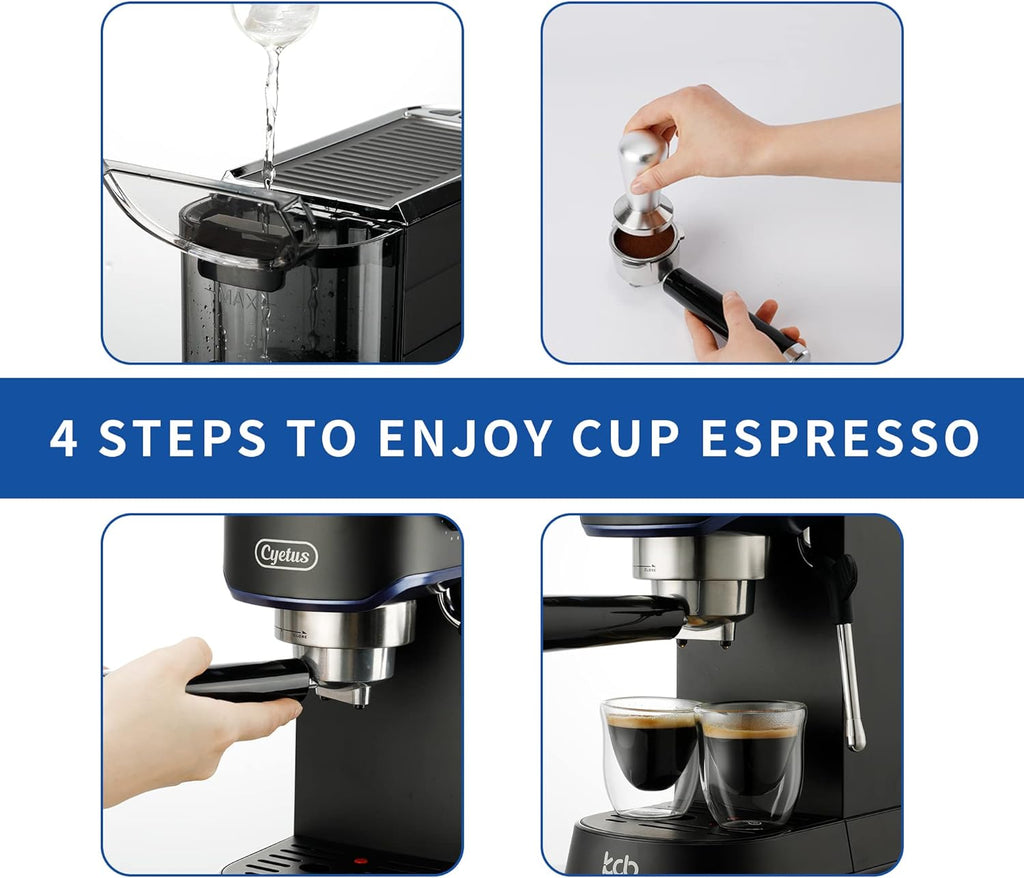 Black Espresso Machine with Milk Steam Frother Wand U76622