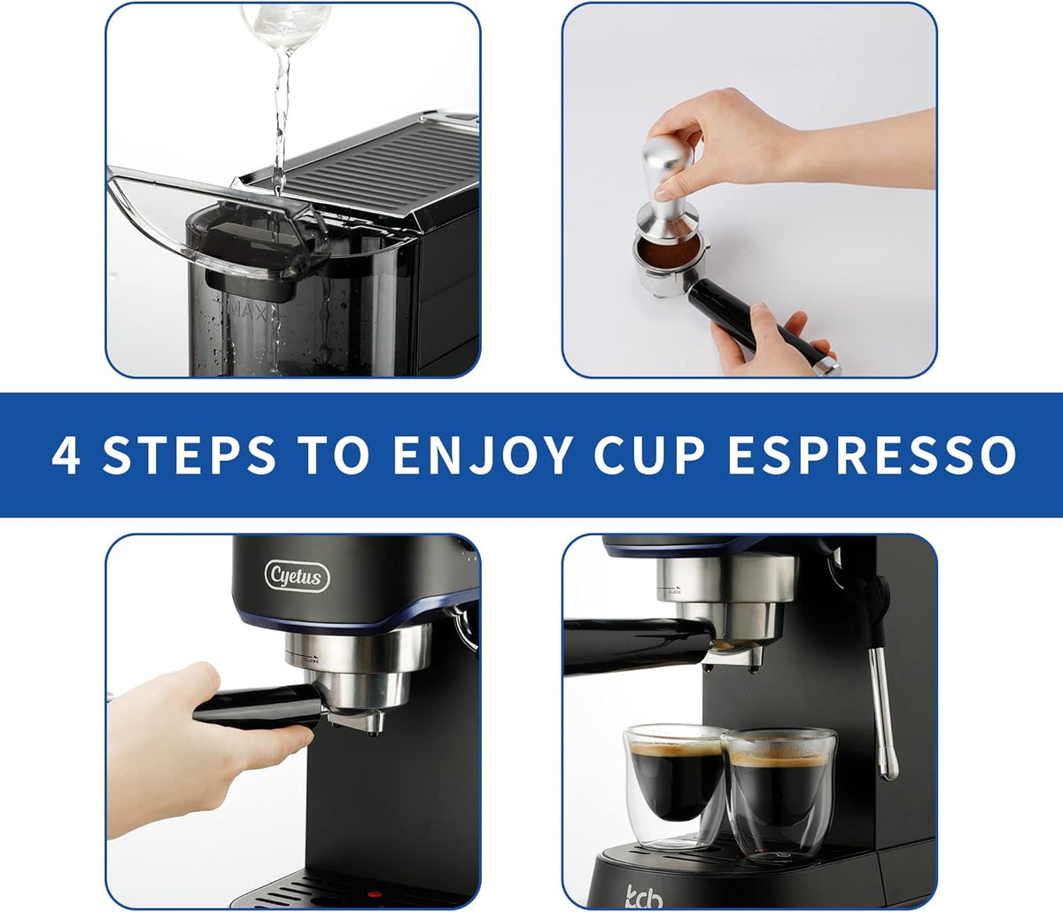 Black Espresso Machine with Milk Steam Frother Wand U76622