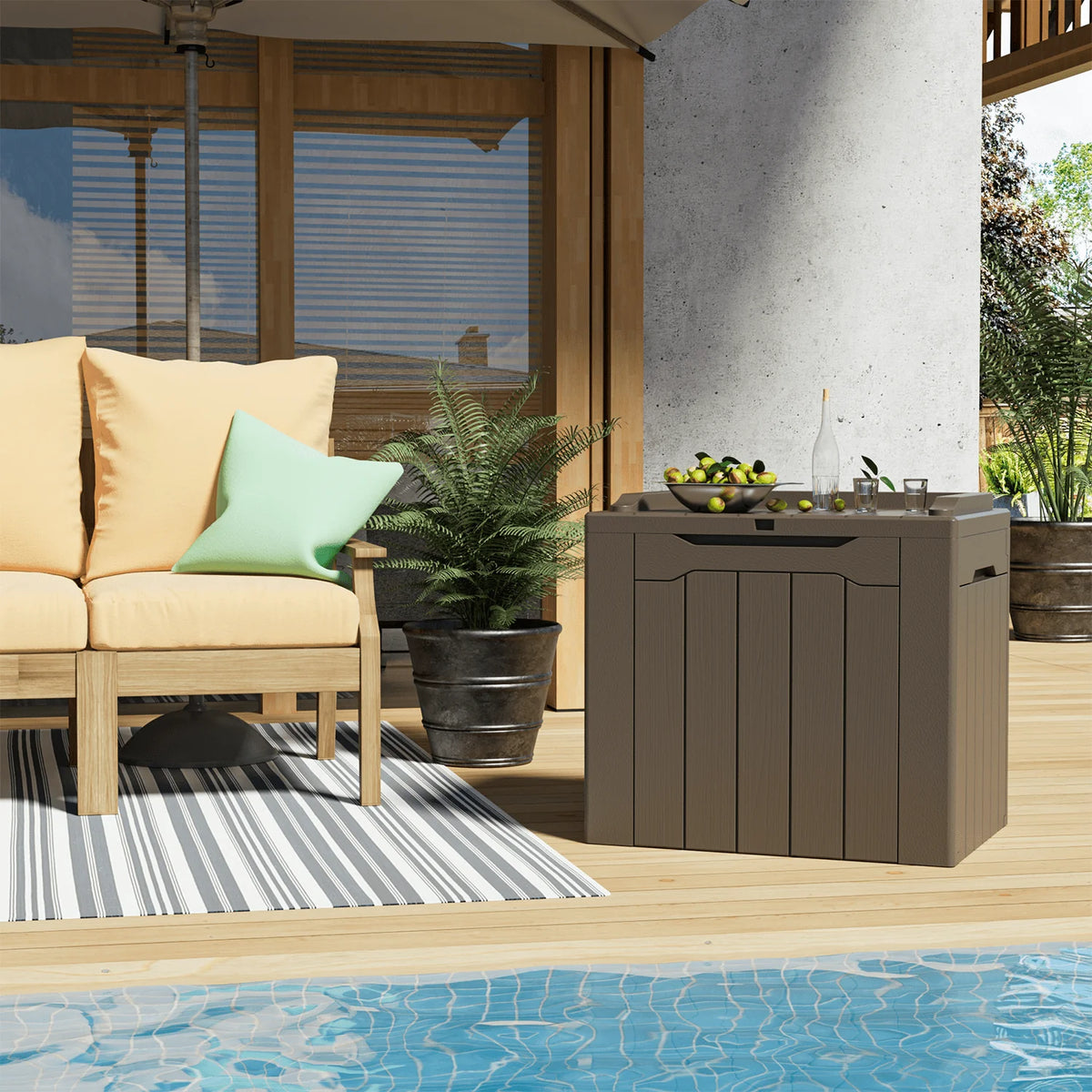 Black 32 Gallon Outdoor Resin Deck Box with Seat R3545