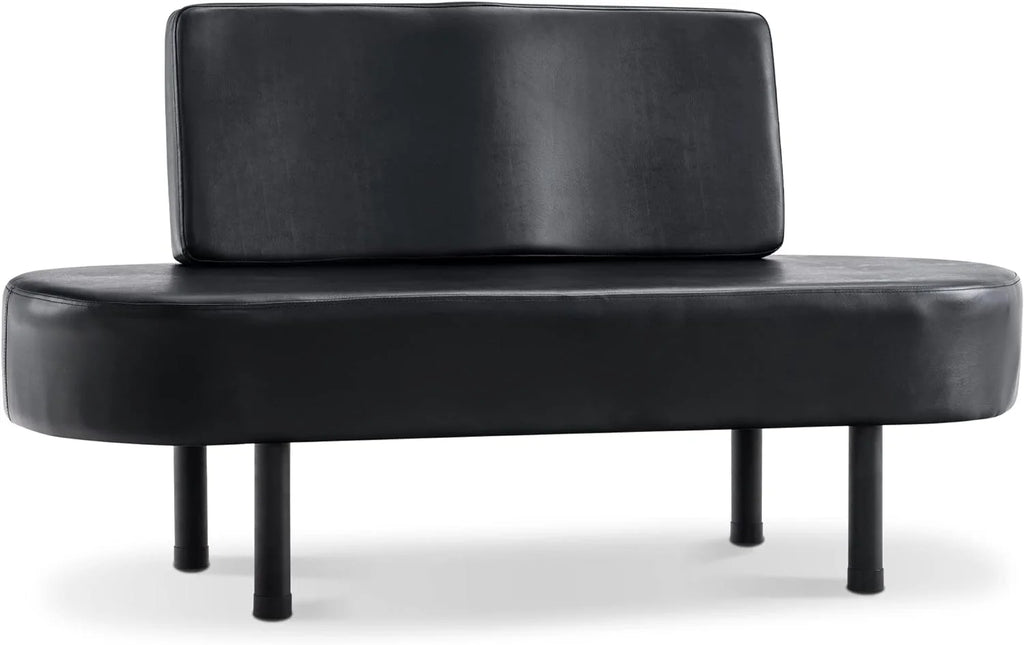 Black Leather Upholstered Bench with Backrest O157