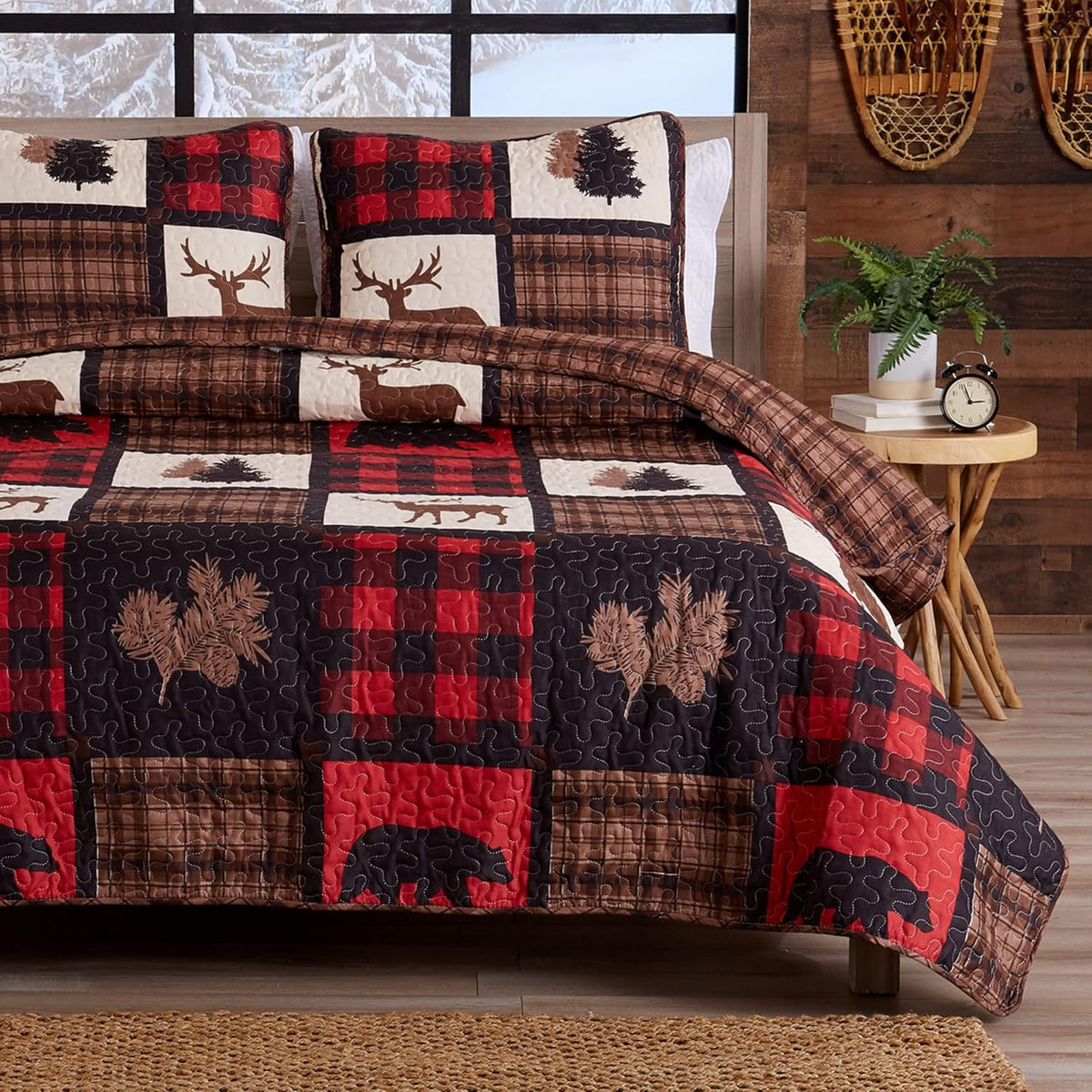 Forest Green 3-Piece Reversible Quilt Set with 2 Shams E241