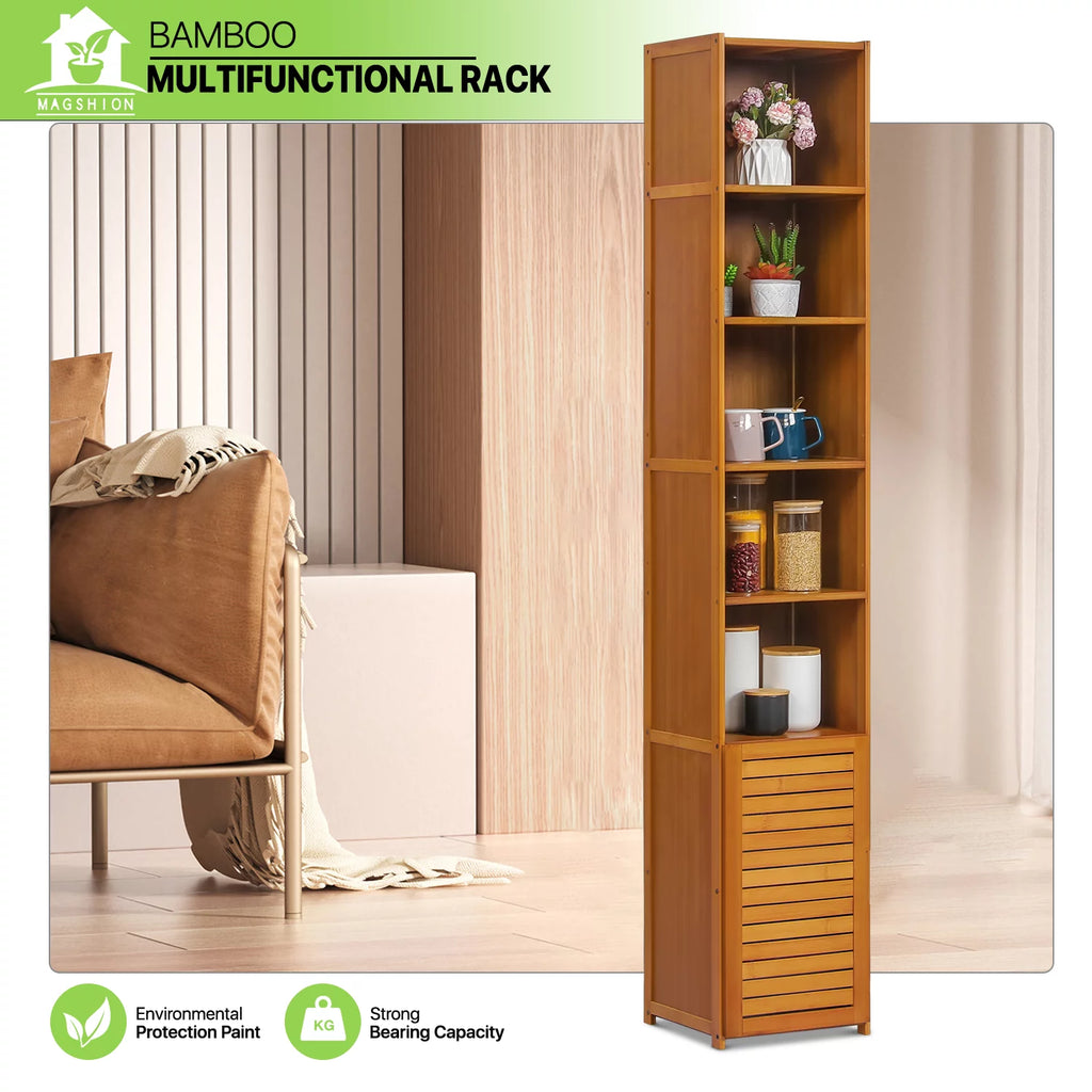 Bamboo 7 Shelves Bookcase with Door M5083