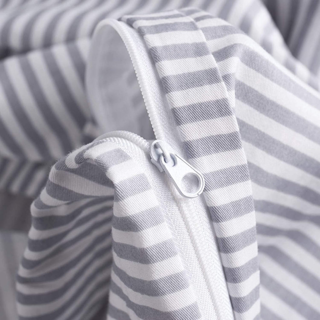 Gray White Striped 100% Cotton Duvet Cover Set, California King Size E448082