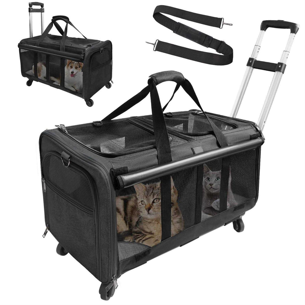Double-Compartment Pet Rolling Carrier with Wheels B814