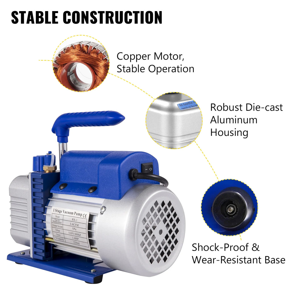 3.6CFM Dual Stages Vacuum Pump with Manifold Gauge Set E7357