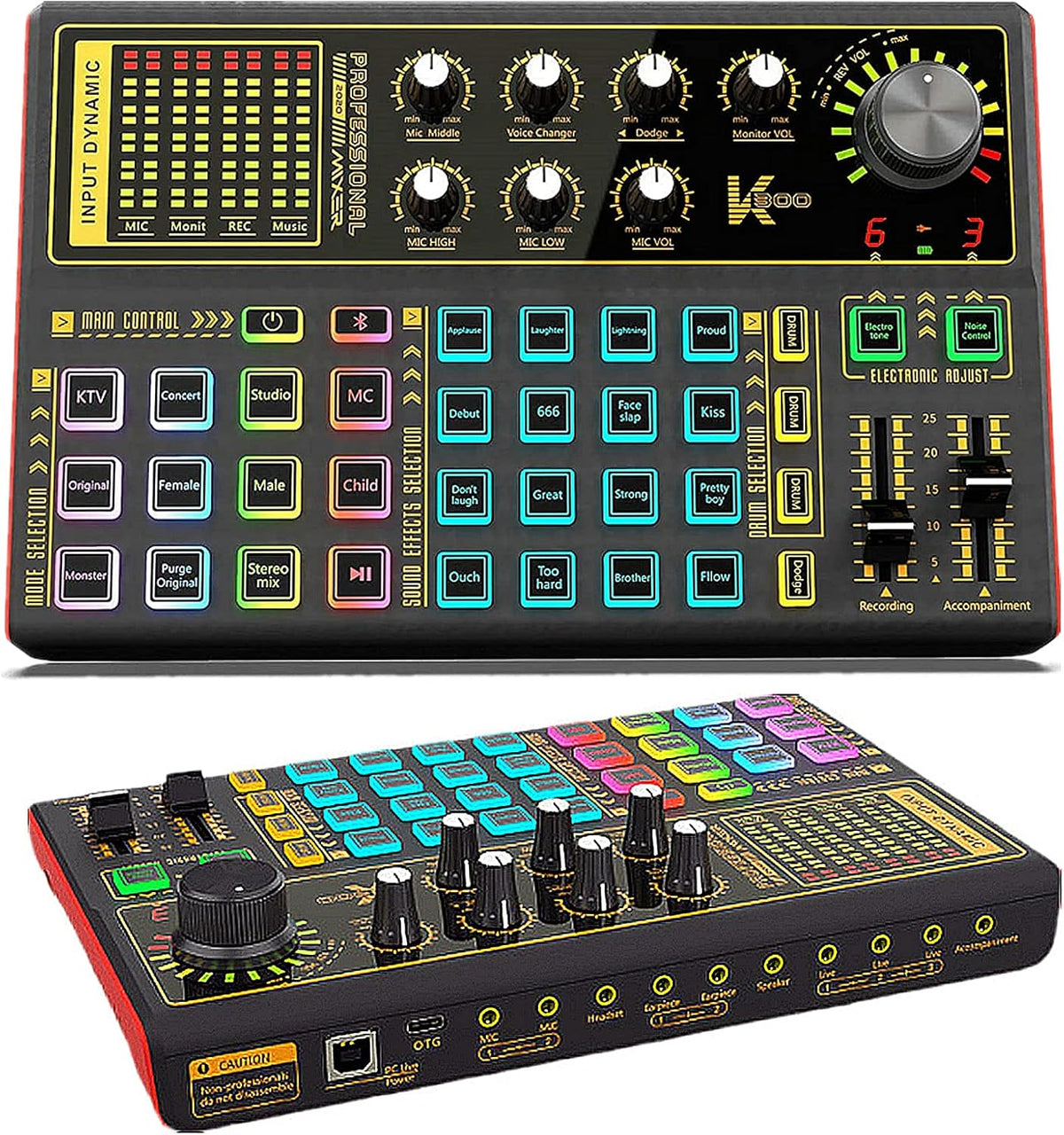Professional Audio Mixer Sound Card with DJ Mixer Effects, Voice Changer and LED Light, Pack of 2 P61880