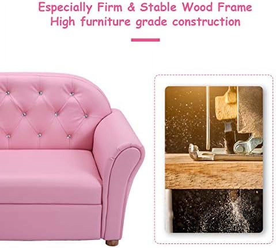 Pink PU Leather Sofa with Wood Construction E65347