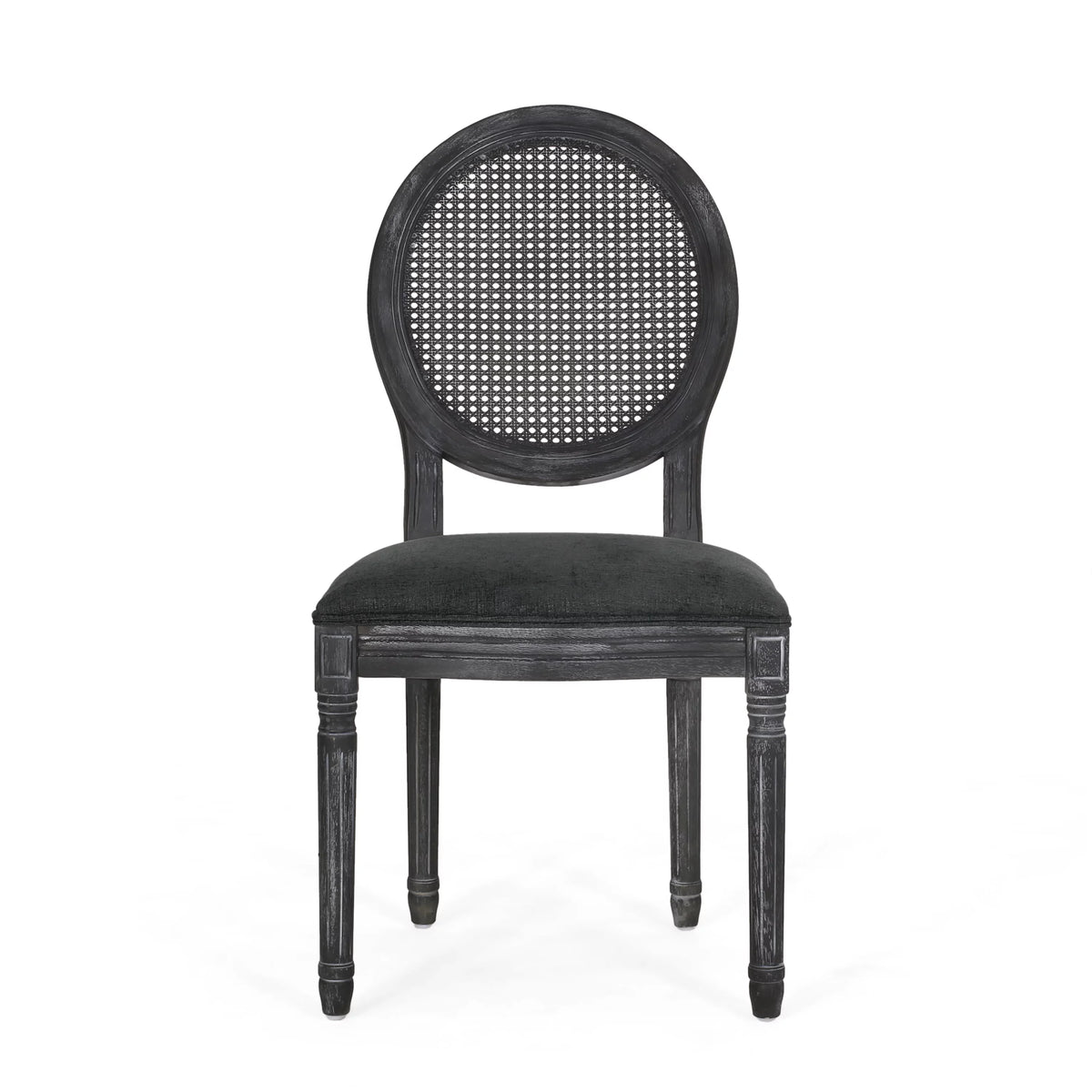 Upholstered Wood and Cane Dining Chairs, Set of 4 I5898