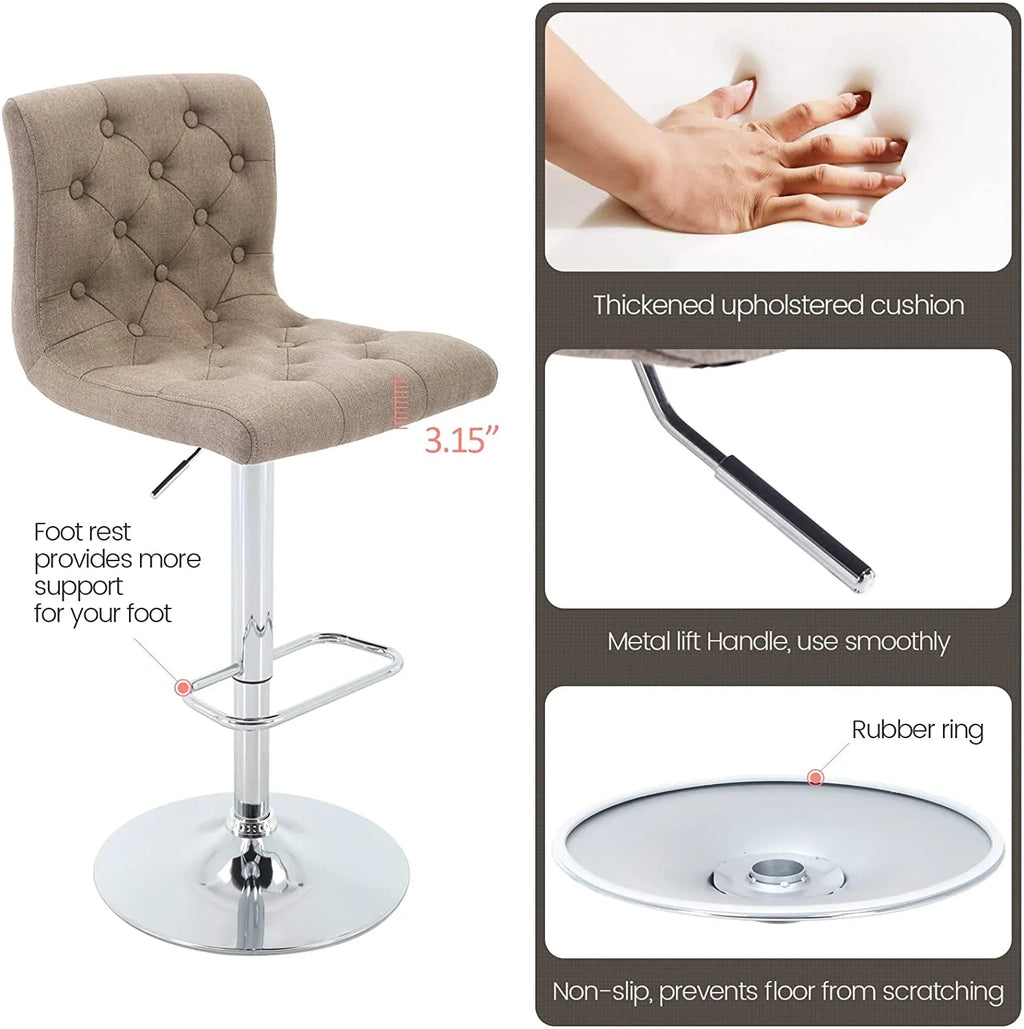 Tufted Swivel Bar Stool with Back, Fabric Upholstered Armless Bar Chair A59753