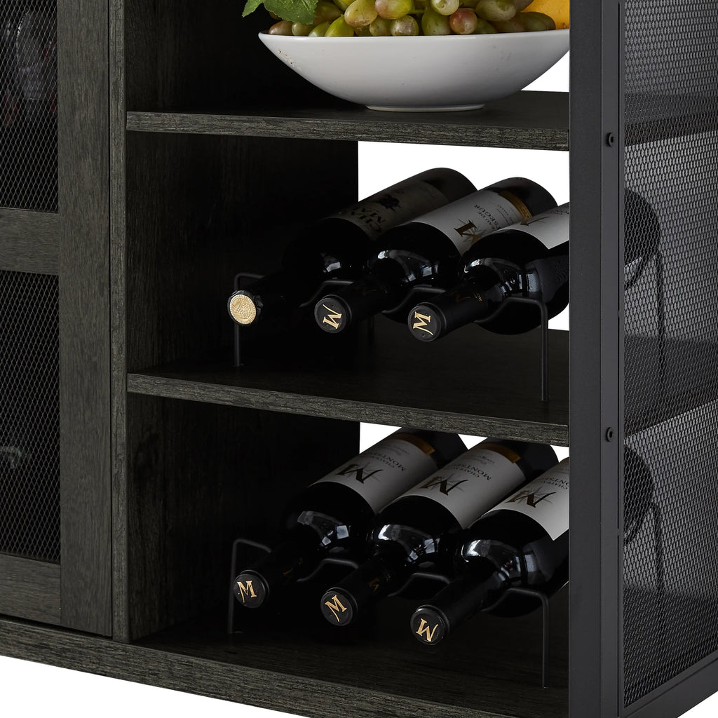 Dark Gray Wood Wine Cabinet with Storage X2561