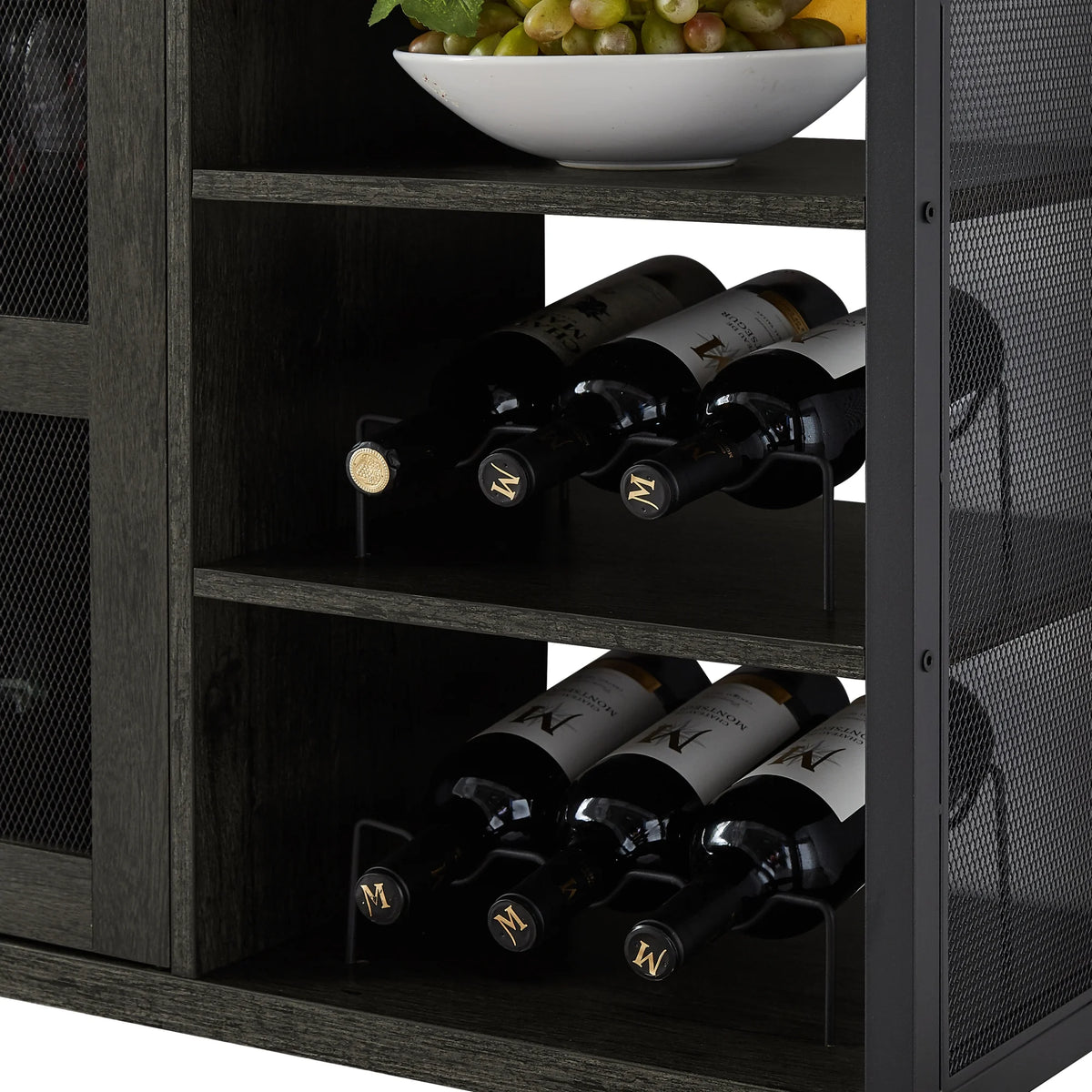 Dark Gray Wood Wine Cabinet with Storage X2561