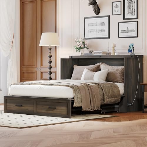 White Queen Murphy Cabinet Bed with Charging Station K25798